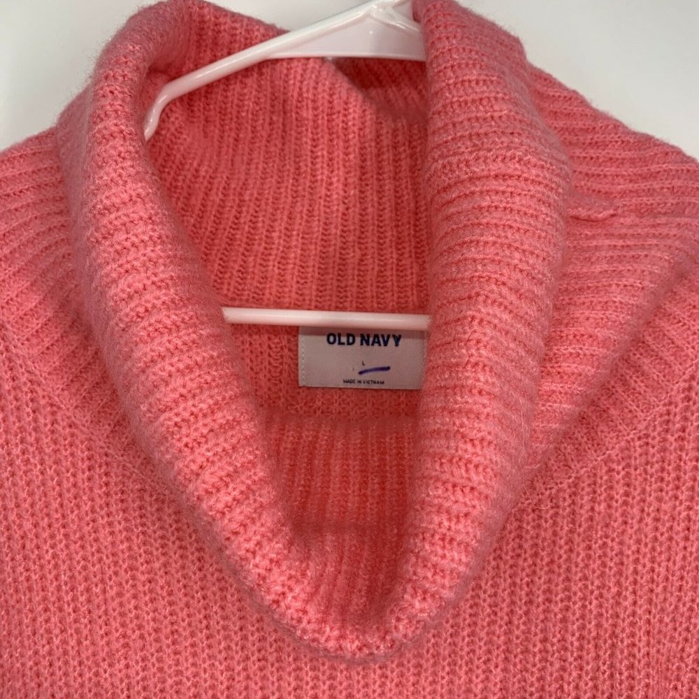 Old Navy Sweater Pink Tunic Slouchy Turtleneck Ribbed Pullover Knit - Picture 3 of 10